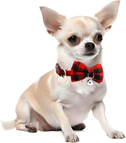 Red Plaid Cat Collar with Bell and Bow, Breakaway Kitten Collar with Bells - Image 2