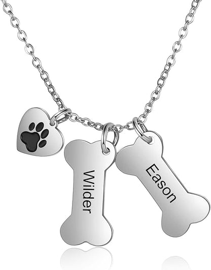 Personalized Cute Dog Cat Paw Name Necklace Forever Love Custom Heart Pendant by RESVIVI