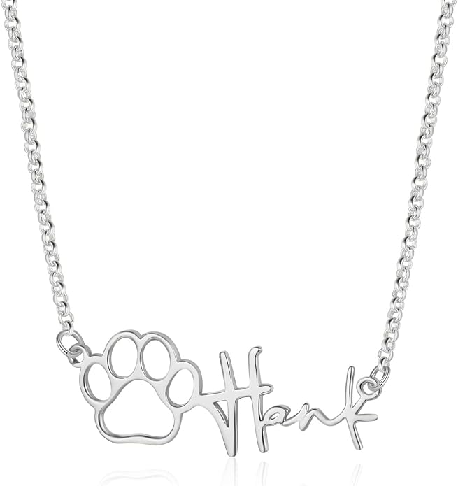 Personalized Cute Dog Cat Paw Name Necklace Forever Love Custom Heart Pendant by RESVIVI