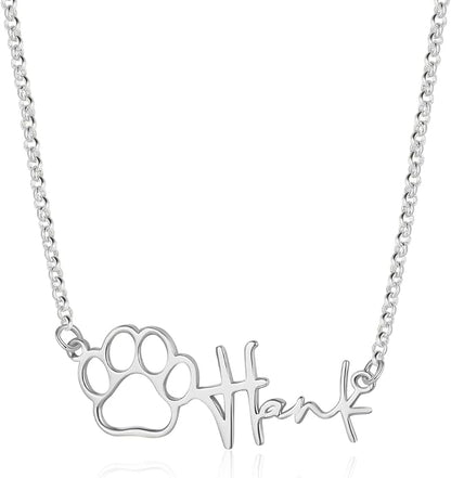 Personalized Cute Dog Cat Paw Name Necklace Forever Love Custom Heart Pendant by RESVIVI