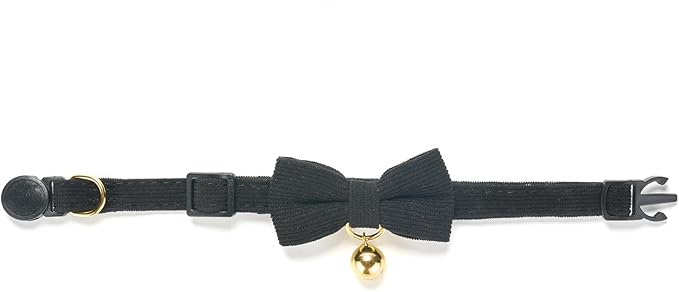 Soft Corduroy Cat Collar with Bell and Bowtie, Safety Breakaway Clasp, - Image 3