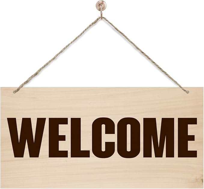 Welcome Sign for Front Door, Welcome Decor Wooden Hanging Sign for Wall Decor by corner+wind