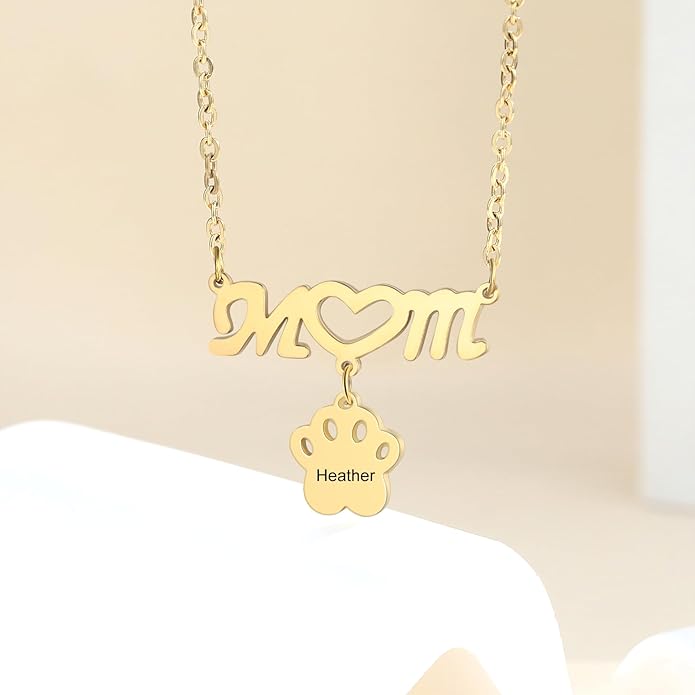 Personalized Cute Dog Cat Paw Name Necklace Forever Love Custom Heart Pendant - Image 3