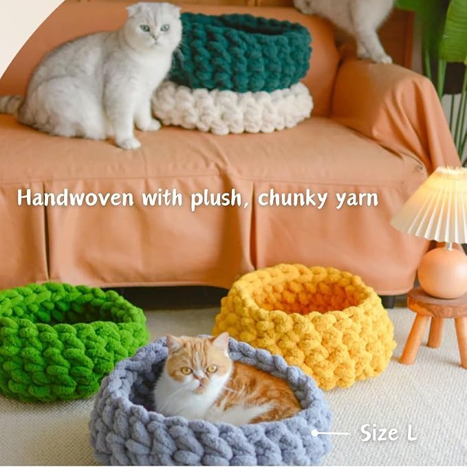 Cat Nest Bed - Premium Self Warming Handwoven Washable Extra Soft Round Cave - Image 4