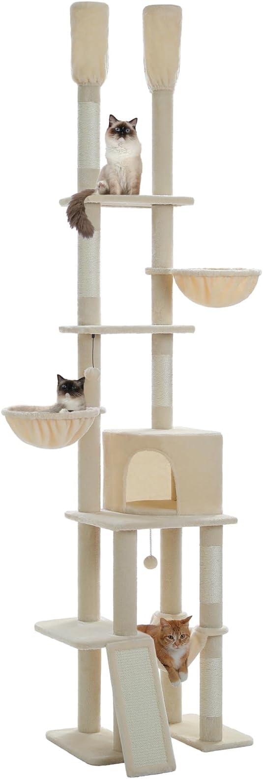 Floor to Ceiling Cat Tree Height Adjustable, Tall Cat Tower 7 Tiers Activity by PAWZRoad