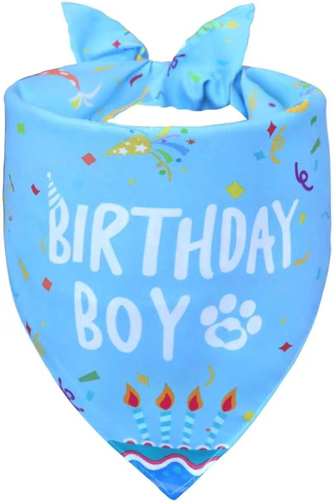 Dog Birthday Bandana Boy for Large X-Large Dogs, Reversible 2 Patterns in 1 by WoffBow