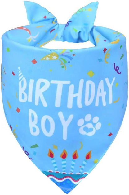Dog Birthday Bandana Boy for Small Dogs, Reversible 2 Patterns in 1, Happy by WoffBow