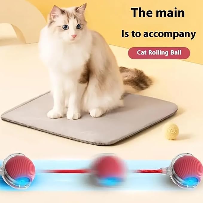 Cat Toy Ball with Tail Rope, Smart Rolling Ball, LED Light, Electric - Image 4