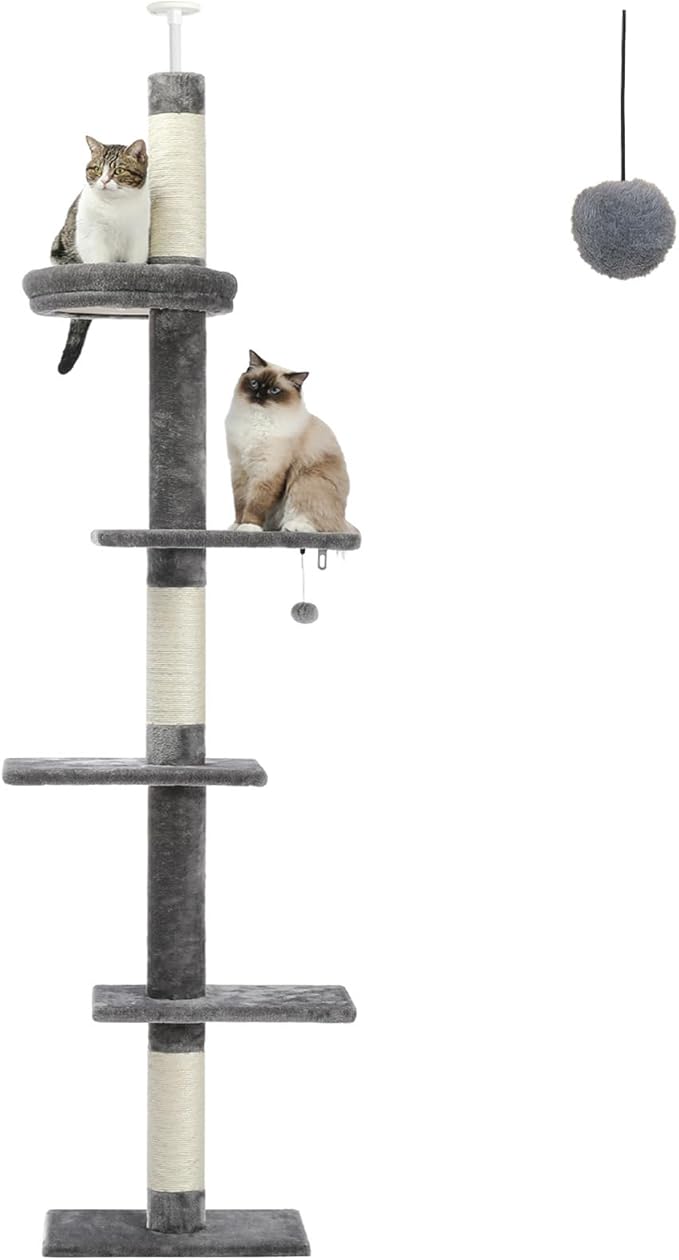 PETEPELA Cat Tower 5-Tier Floor to Ceiling Cat Tree Height Adjustable, Tall by PETEPELA