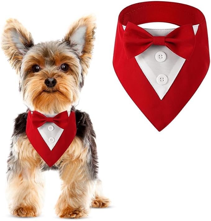 Dog Wedding Bandana, Formal Dog Tuxedo Adjustable Pet Collar by DOGTACT