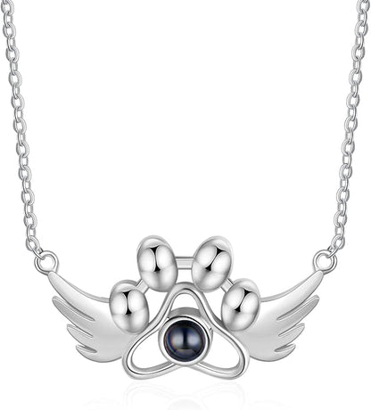 Personalized Cute Dog Cat Paw Name Necklace Forever Love Custom Heart Pendant by RESVIVI