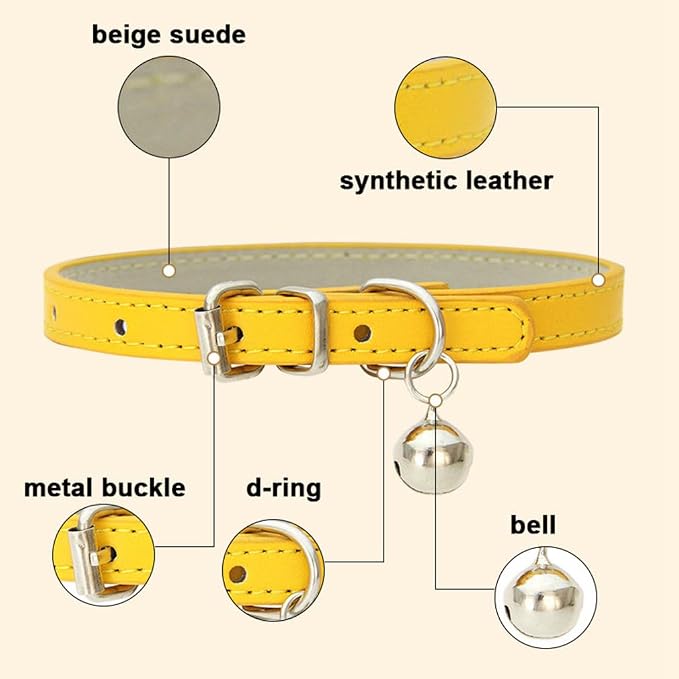 Orange Puppy Collar with Bell, Soft Pu Leather Cat Collars Adjustable Buckle - Image 4