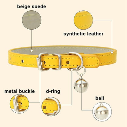 Black Small Collar with Bell, Soft Pu Leather Cat Collars Adjustable Buckle - Image 4
