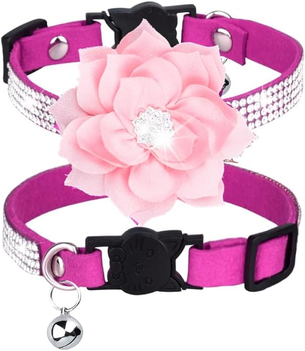 Cat Collars, Rhinestone for Girl Cats Bling Kitten Flower Adjustable Breakaway by Bbmmayy