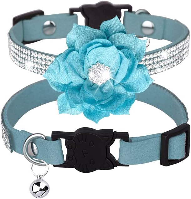 Cat Collars, Rhinestone for Girl Cats Bling Kitten Flower Adjustable Breakaway by Bbmmayy
