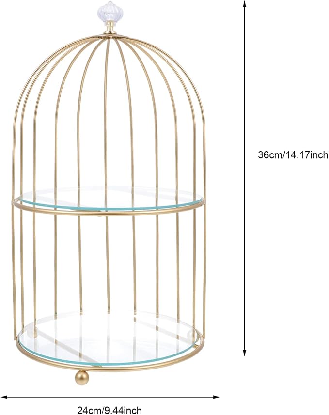 DOITOOL Gold Metal Cupcake Stand Bird Cage Dessert Stand, 2 Tier Dessert - Image 3