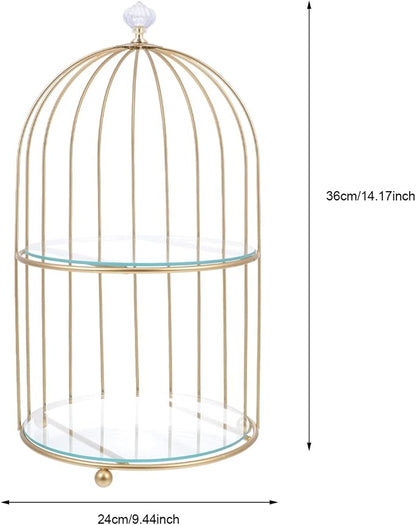 DOITOOL Gold Metal Cupcake Stand Bird Cage Dessert Stand, 2 Tier Dessert - Image 3