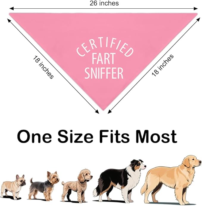Certified Fart Sniffer Pink Dog Bandana, Funny Pet Bandana Adjustable Scarf - Image 2