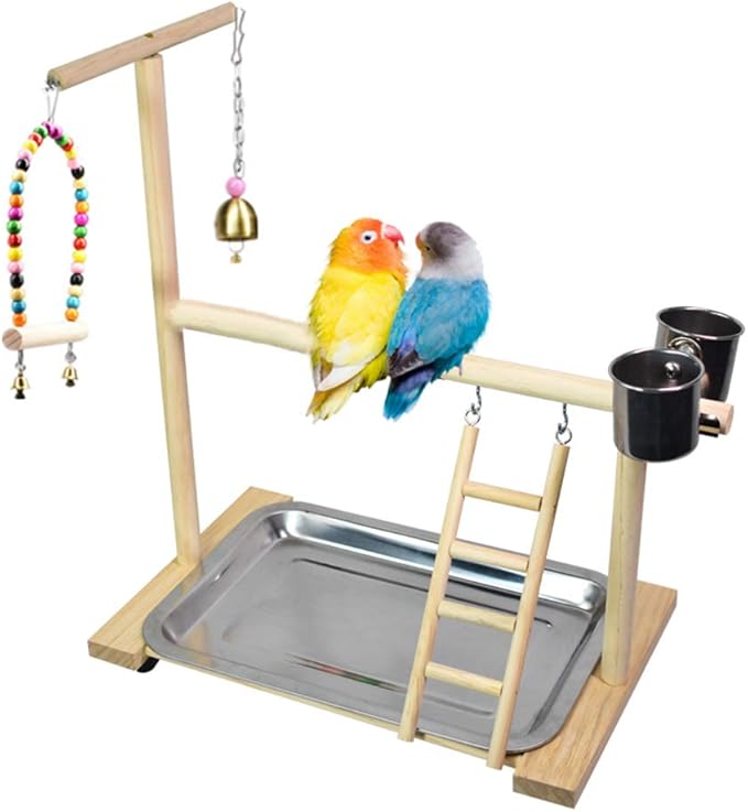Bird Playground Parrot Playstand, Stand Fun Straw Bell Toys, Ladder Hanging - Image 7