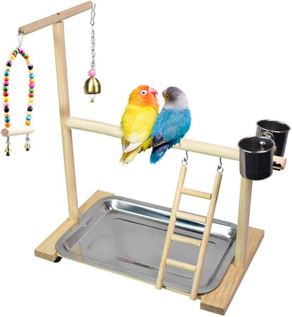 Bird Playground Parrot Playstand, Stand Fun Straw Bell Toys, Ladder Hanging - Image 7