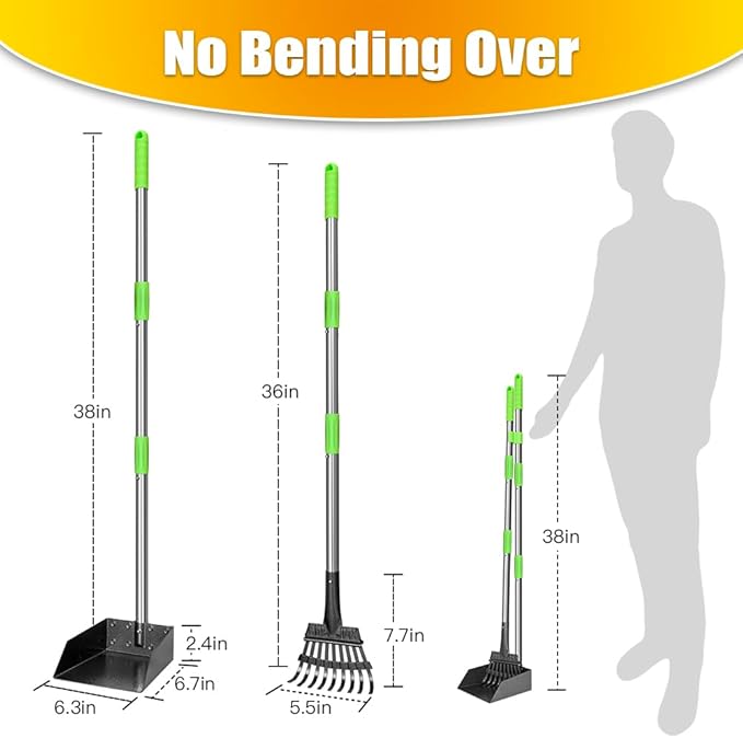 TOOGE Pooper Scooper, Dog Pooper Scooper Long Handle Stainless Metal Tray and - Image 2