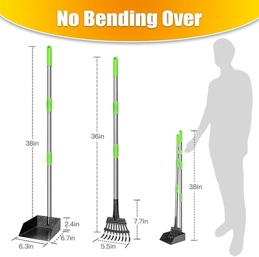 TOOGE Pooper Scooper, Dog Pooper Scooper Long Handle Stainless Metal Tray and - Image 2