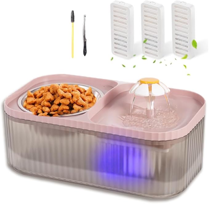 Marchul Cat Water Fountain and Stainless Steel Food Bowl, 100oz/3L Super Quiet by Marchul