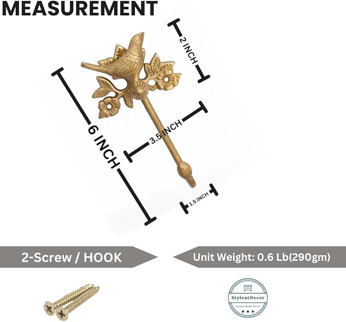 STYLENT Decor Solid Brass Bird Antique Towel Hook Bathroom Accessories Retro - Image 5
