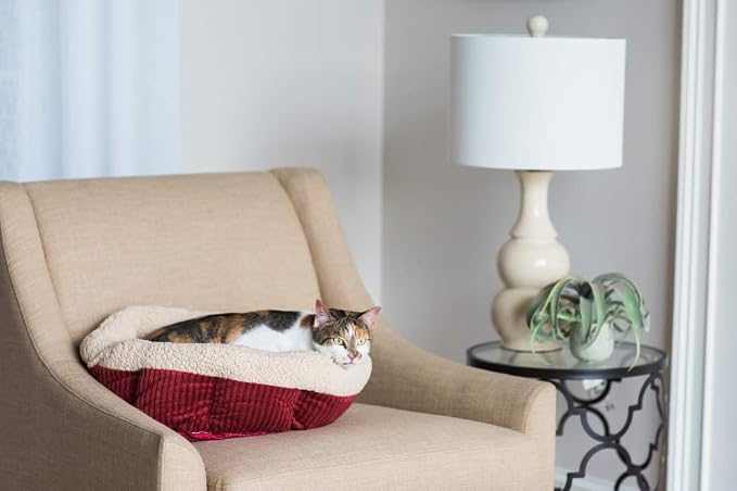 Petmate Aspen Pet Self Warming Round Bed, 19.5 Inches, Barn Red and Cream - Image 2