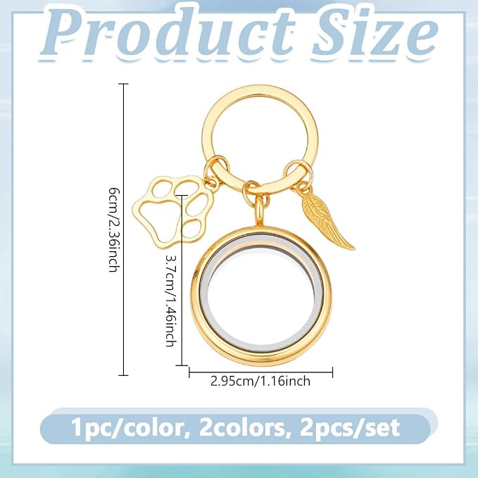 NBEADS 2 Pcs 2 Colors Pet Personalized Picture Keychain, 2.36inch Pet Memorial - Image 2