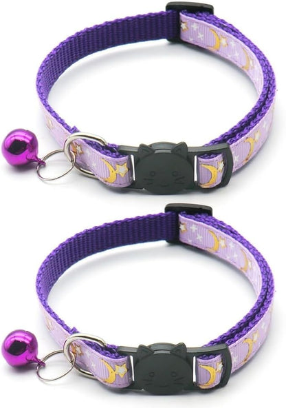 Reflective Cat Collars with Bell 2-Pack Girl Boy Pet Kitten Collar with Star by CCUUHJ