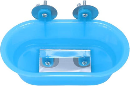 Wontee Bird Bath with Mirror Toy Fixable Parrot Bathroom Tub - Image 4