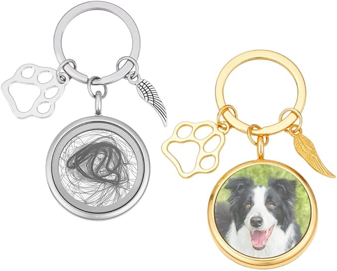 NBEADS 2 Pcs 2 Colors Pet Personalized Picture Keychain, 2.36inch Pet Memorial by NBEADS