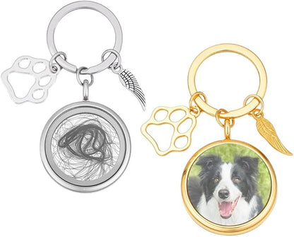 NBEADS 2 Pcs 2 Colors Pet Personalized Picture Keychain, 2.36inch Pet Memorial by NBEADS