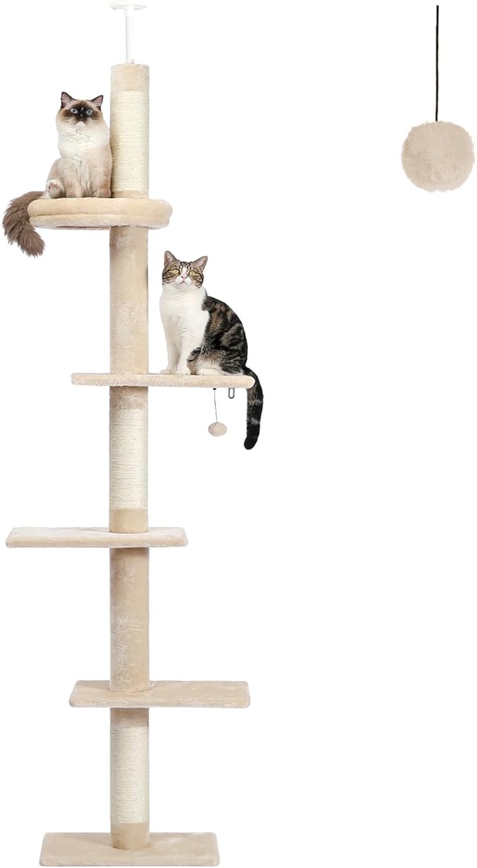PETEPELA Floor to Ceiling Cat Tree, Cat Tower 5-Tier Height Adjustable by PETEPELA