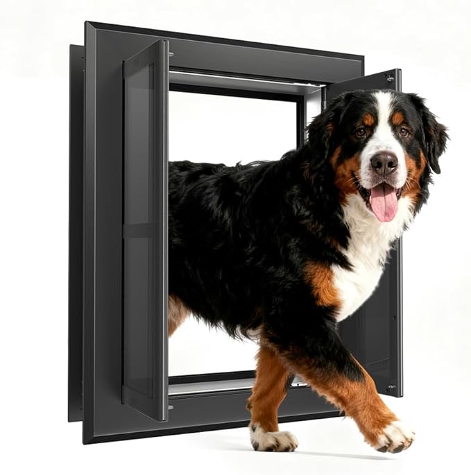 【PATAPLUS】 Aluminum French Large Dog Door, Strong Double Magnetic Flaps by LEADSTOTHETOP