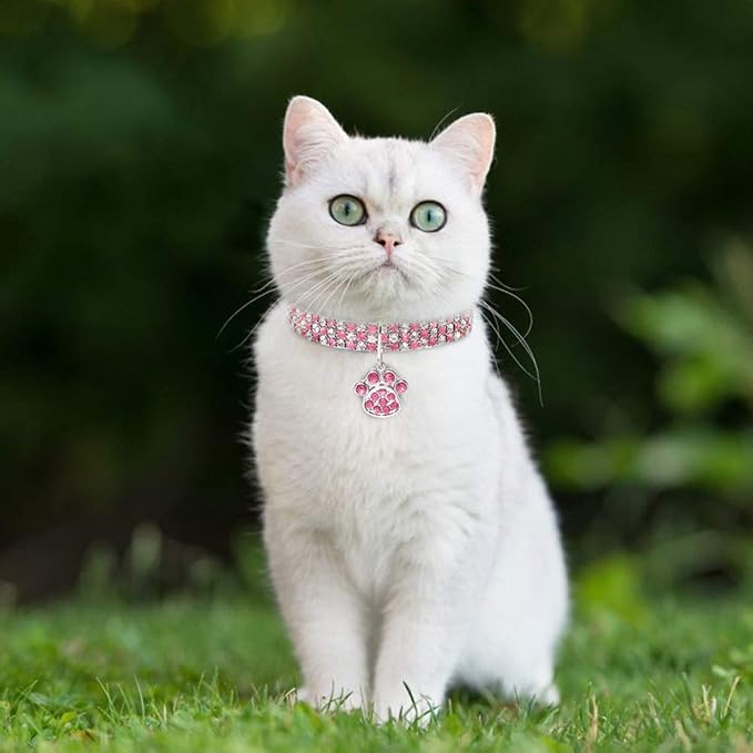 Pet Collar with Diamonds, Adjustable Crystal Diamond Elastic Heart Claw Pendant - Image 6