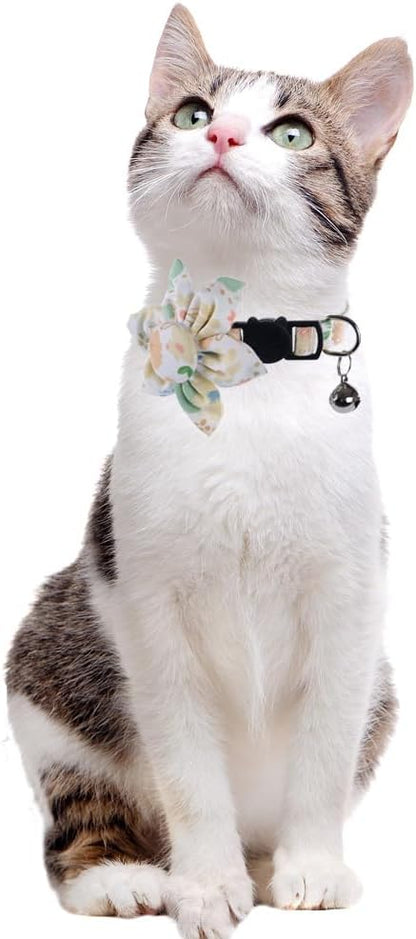 Cat Collar Breakaway with Cute Sunflower and Bell Plaid Flower - Image 5