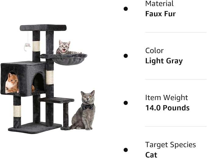 BestPet | 37" Cat Tree Tower | Light Gray | Sturdy Multi-Level Cat Tree - Image 6