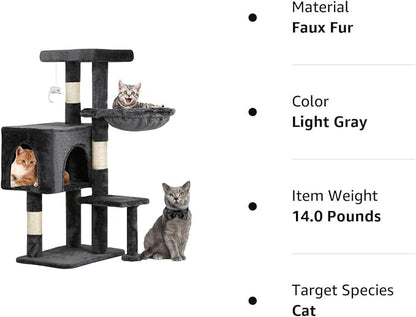 BestPet | 37" Cat Tree Tower | Light Gray | Sturdy Multi-Level Cat Tree - Image 6