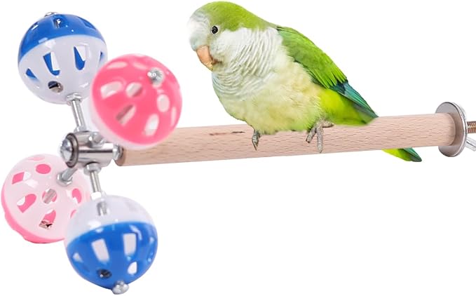 Bird Stand Perch Toy with Rotating Balls, Parakeet Stand Perch Toy by WEVONIGU
