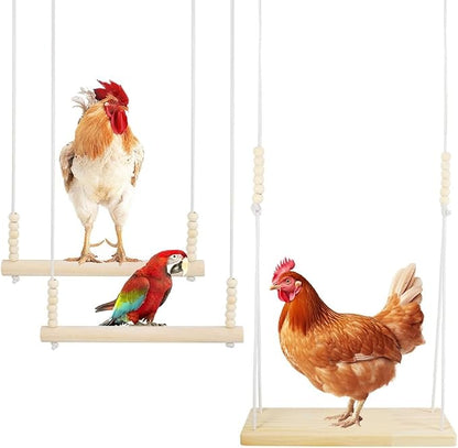 3PCS Chicken Swing, Natural Wood Chicken Toys by Kalekey