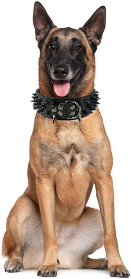 Serijoars Spiked Studded Dog Collar, PU Leather Dog Collar, Adjustable Pet - Image 2