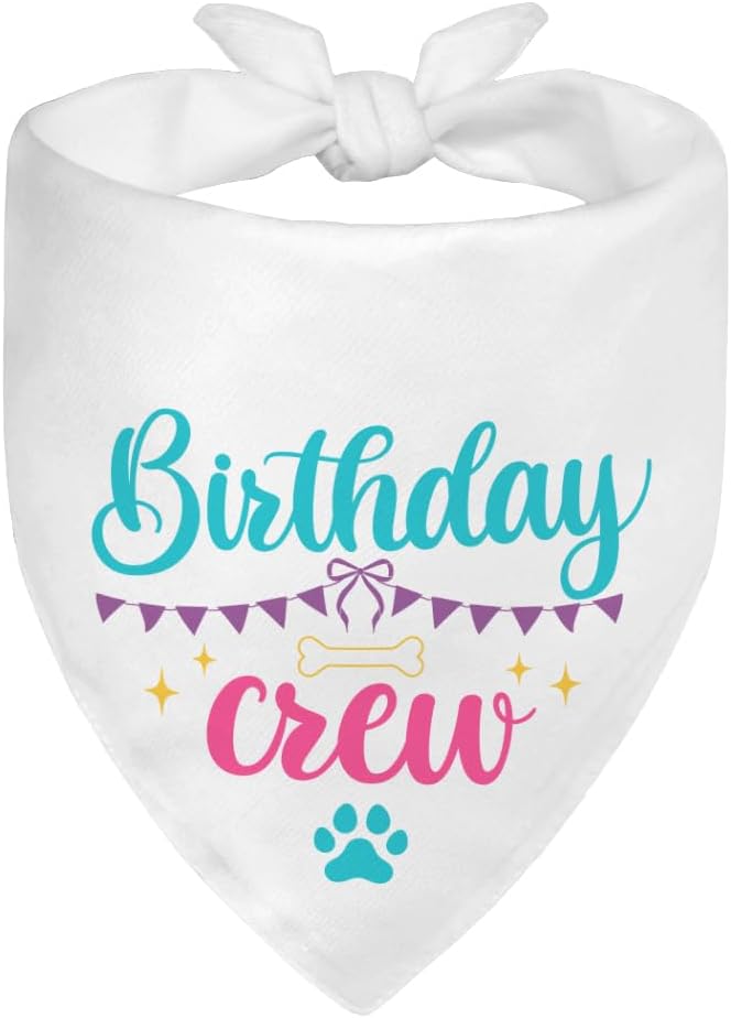 Birthday Crew White Dog Bandana, Cute Pet Scarf by Unknown