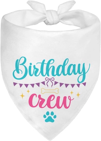 Birthday Crew White Dog Bandana, Cute Pet Scarf by Unknown
