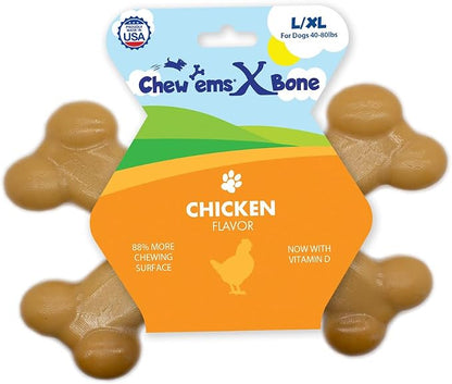 Chew’EMS X Bone Dog Chew Toy for Aggressive Chewers – Long-Lasting Chicken by Chewems