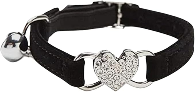Heart Bling Cat Collar with Safety Belt and Bell Adjustable 8-10 inches by WDPAWS