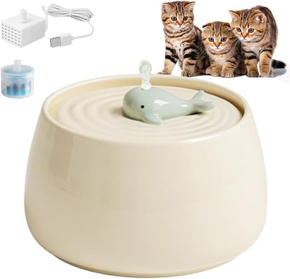 Ceramic Cat Water Fountain, 45oz/1.3L Ultra-Silent Automatic Pet Drinking Water by HMRCYTE