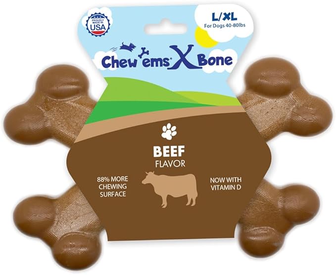 Chew’EMS X Bone Dog Chew Toy for Aggressive Chewers – Long-Lasting Bacon Flavor by Chewems