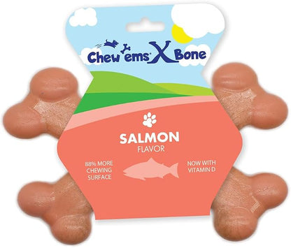 Chew’EMS X Bone Dog Chew Toy for Aggressive Chewers – Long-Lasting Salmon by Chewems